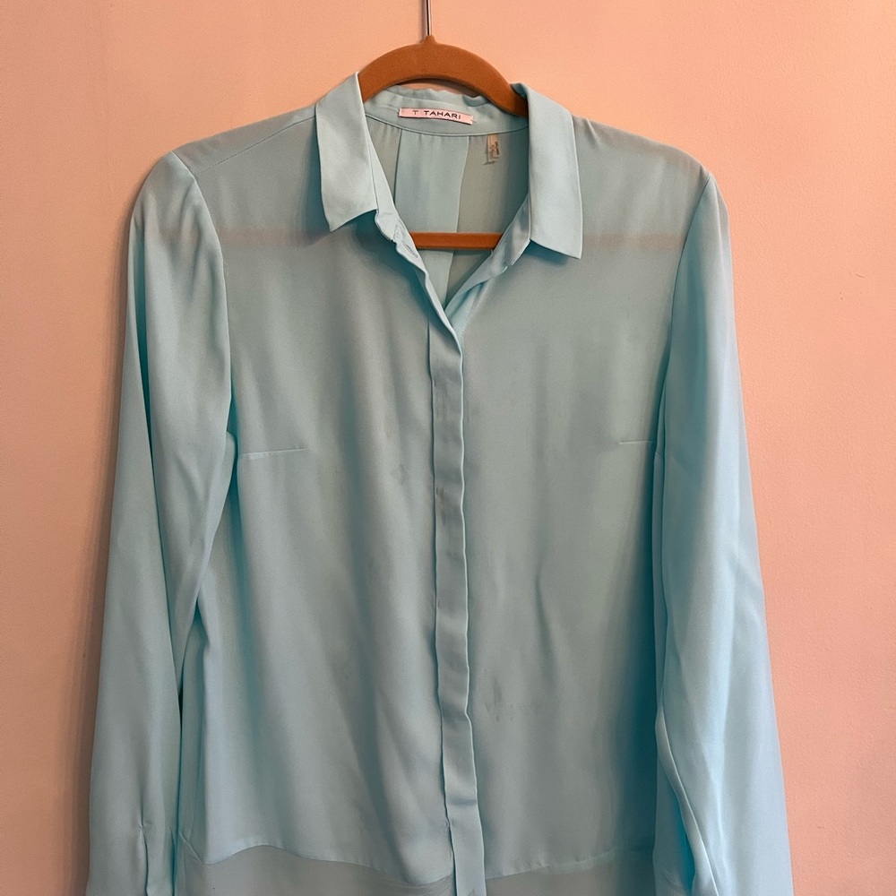 T Tahari Sky Blue Sheer Blouse